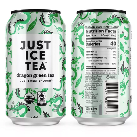 Just Ice Tea Organic Dragon Green Tea, 12 fl oz, 4 Count