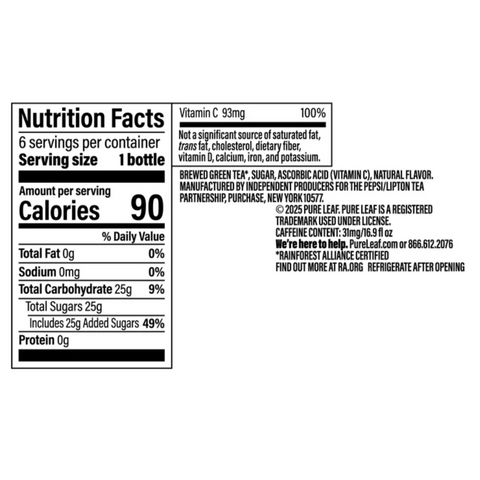 Pure Leaf Green Tea Iced Tea, 16.9 fl oz, 6 Ct