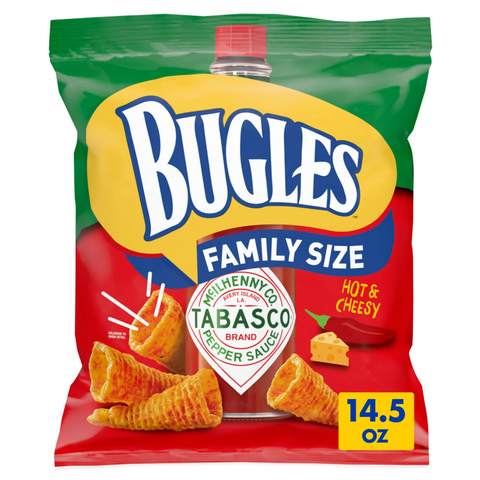 Bugles Tabasco Flavored Crispy Corn Snacks, Family Size, 14.5 oz