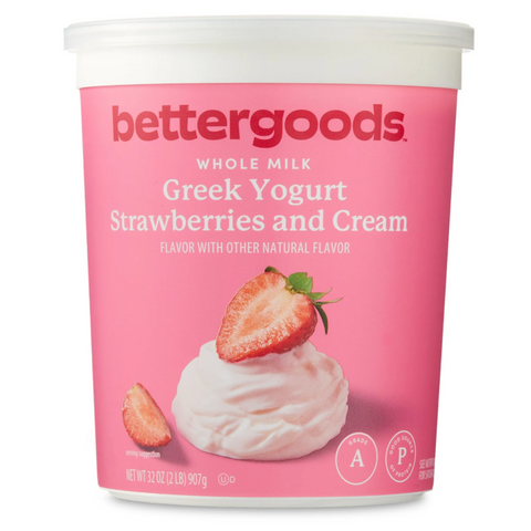 bettergoods Whole Milk Strawberries and Cream Flavored Greek Yogurt, 32 oz