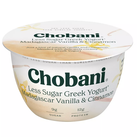 Chobani Less Sugar Low-Fat Greek Yogurt Madagascar Vanilla Cinnamon 5.3oz