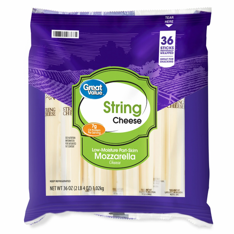Great Value Low-Moisture Part-Skim Mozzarella String Cheese, 36 Count
