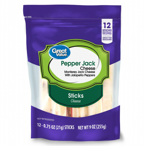 Great Value Pepper Jack String Cheese Sticks, 12 Count