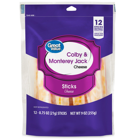 Great Value Colby & Monterey Jack Cheese Sticks, 9 oz, 12 Count