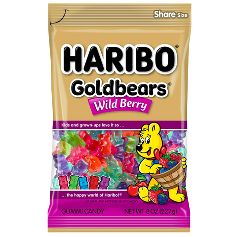 Haribo Goldbears Gummies Wild Berry Assorted Fruit Flavor Gummy Candy, 8oz