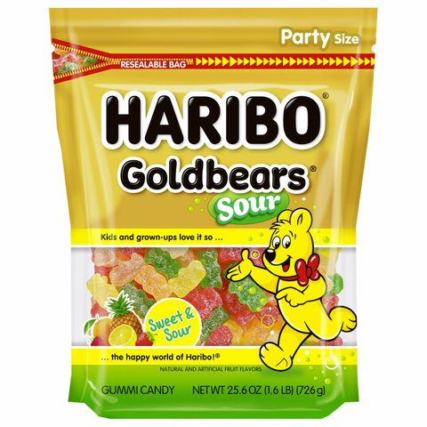 Haribo Goldbears Gummies Sour Assorted Fruit Flavor Gummy Candy, 25.6oz