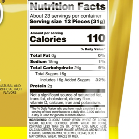 Haribo Goldbears Gummies Sour Assorted Fruit Flavor Gummy Candy, 25.6oz