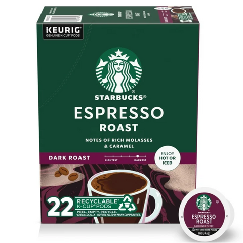 Starbucks Espresso Roast, Dark Roast Keurig K-Cup Coffee Pods, 22 Count