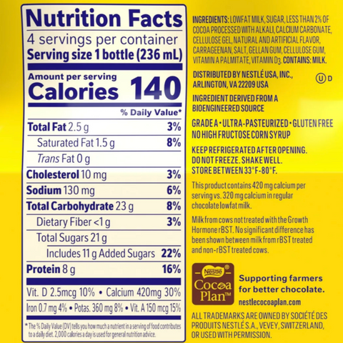 Nesquik Chocolate Milk, Ready to Drink Low-fat Milk Bottles, 8 fl oz, 4 Count