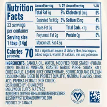Hellmann's Garlic Aioli, 11.5 fl oz