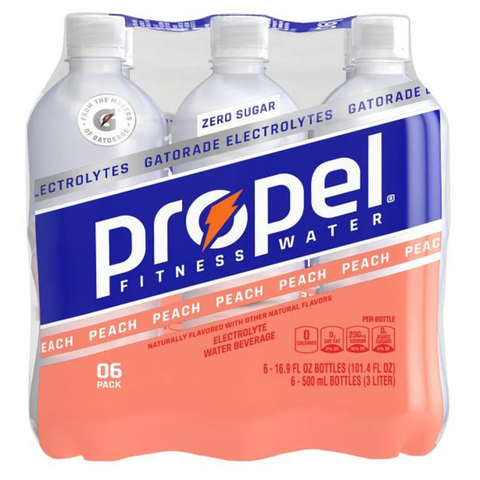 Propel Zero Sugar Electrolyte Water, Peach, 16.9 oz, 6 Count