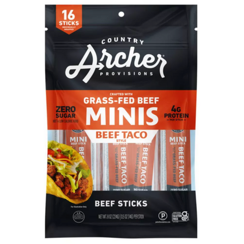 Country Archer Jerky Co. Taco Mini Beef Sticks, 8oz, 16 Count