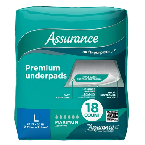 Assurance Unisex Premium Underpad for Adults, L , Maximum Absorbency, 18 Count