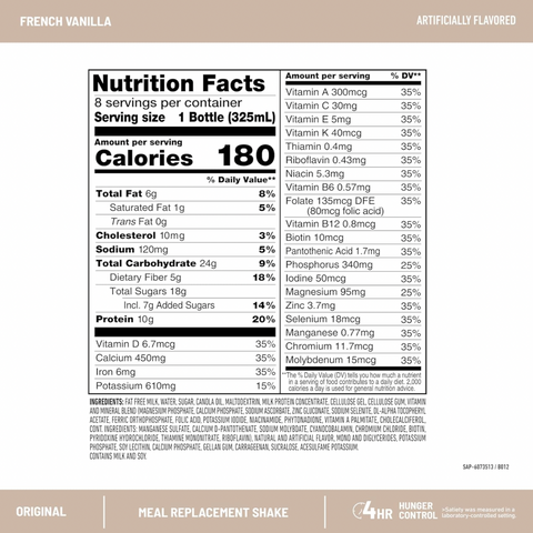 SlimFast Original Meal Replacement Shakes, French Vanilla, 11 fl. Oz., 8 Ct