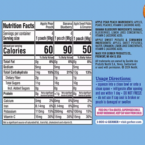 Gerber Natural Baby Food Pouches for Toddler 12+ Months, 3.5 oz., 12 Count