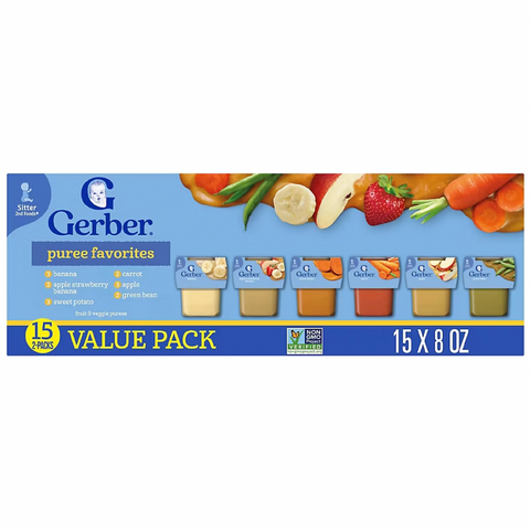 Gerber Stage 2 Baby Food, Puree Favorites Tubs, Baby Puree, Variety, 8oz. 15 Count