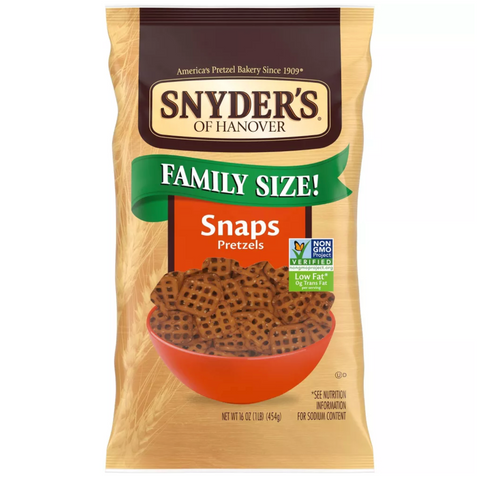Snyder's Pretzels Family Size, Snaps Pretzels 16 Oz