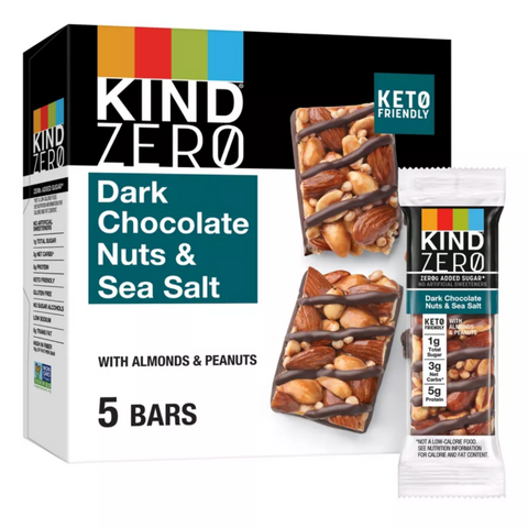 KIND Zero Dark Chocolate Nuts & Sea Salt Bars, 6.2oz, 5 Count