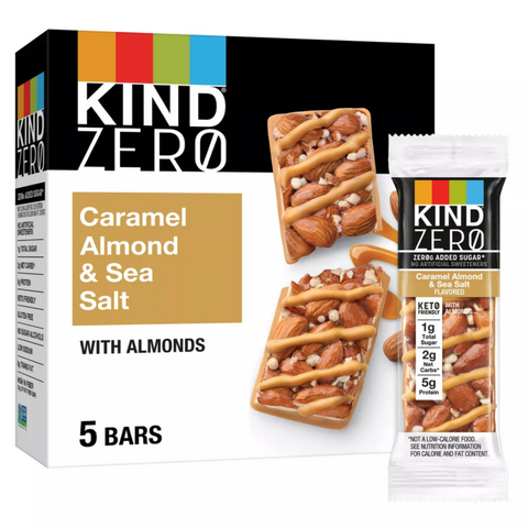 KIND Zero Caramel Almond & Sea Salt Bars, 6.2oz, 5 Count
