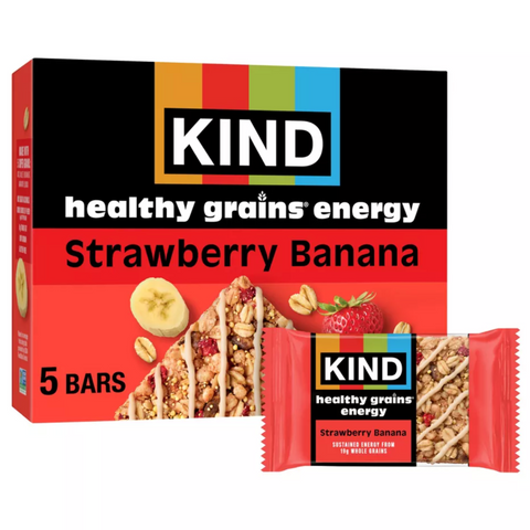 KIND Health Grains Energy Strawberry Banana Protein Bars, 5 Count