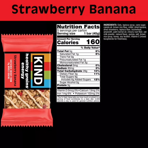KIND Health Grains Energy Strawberry Banana Protein Bars, 5 Count