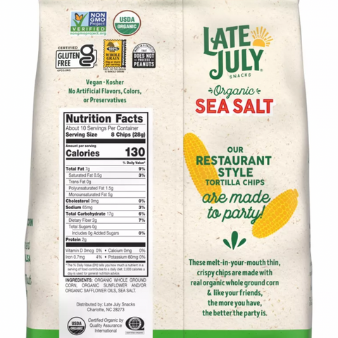 Late July Snacks Thin and Crispy Organic Tortilla Chips with Sea Salt, 10.1oz