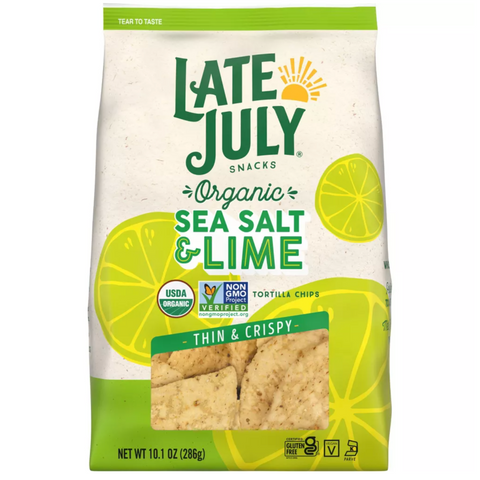 Late July Snacks Thin and Crispy Organic Tortilla Chips with Sea Salt & Lime, 10.1oz