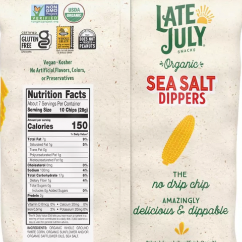 Late July Snacks Organic Sea Salt Dippers Tortilla Chips, 7.4oz