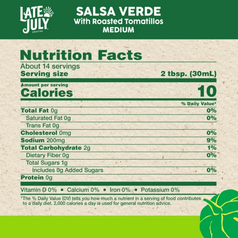 Late July Snacks Salsa Verde with Roasted Tomatillos, Medium, 15.5 oz