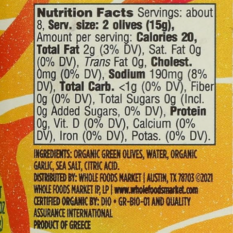 Whole Foods Market, Organic Garlic Stuffed Olives, 4.23 oz