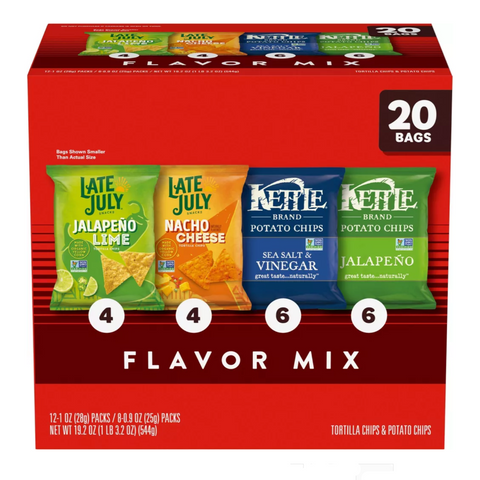 Late July Kettle Cooked Chips Variety Pack, 19.2oz, 20 Count