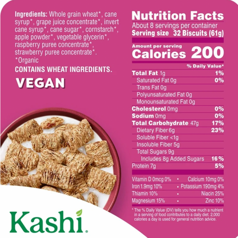 Kashi Breakfast Cereal, Organic, Fiber Cereal, Berry Fruitful, 17.2oz