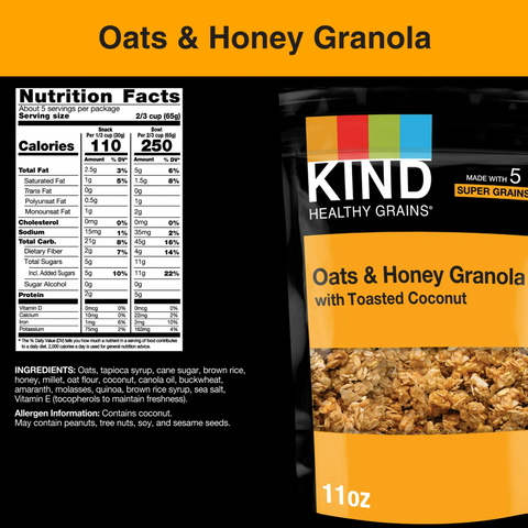 Kind Healthy Grains Gluten Free Oats & Honey with Coconut Granola Clusters, 11 oz
