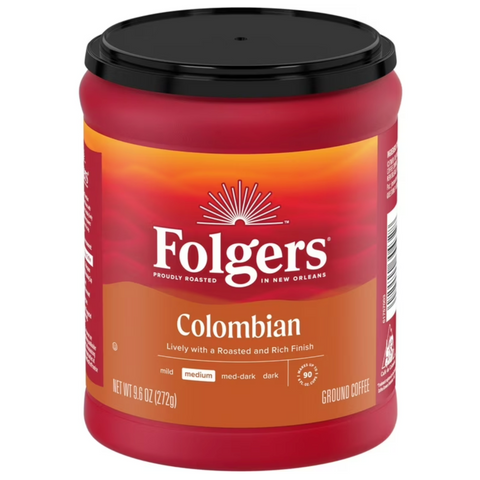 Folgers 100% Colombian, Medium-Dark Roast Ground Coffee, 9.6 oz