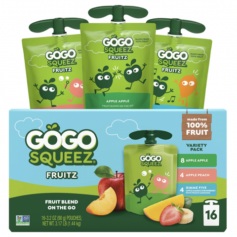 GoGo squeeZ Applesauce & Fruit Puree, Apple Apple, Apple Peach, Gimme 5, Variety, 3.2 oz. 16 Ct