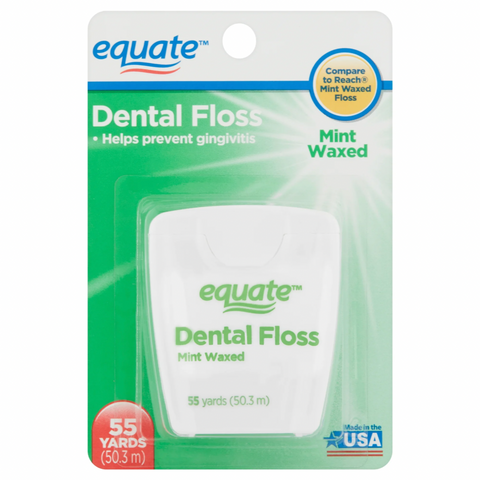 Equate Nylon Dental Floss, Mint Waxed, 55 Yds