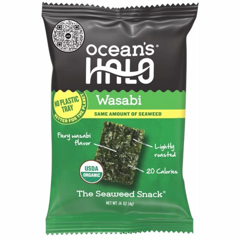 Ocean's Halo Organic Trayless Seaweed Snack, Wasabi, Vegan, 0.14 oz