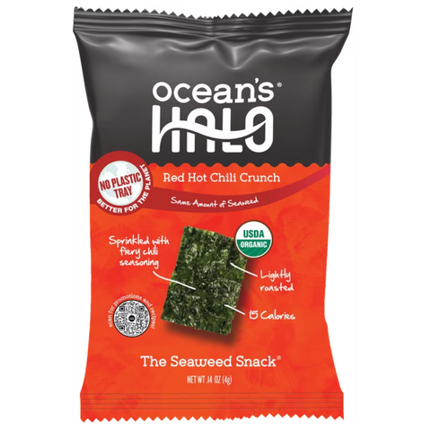 Ocean's Halo Organic Trayless Seaweed Snack, Red Hot Chili Crunch, Vegan, 0.14 oz