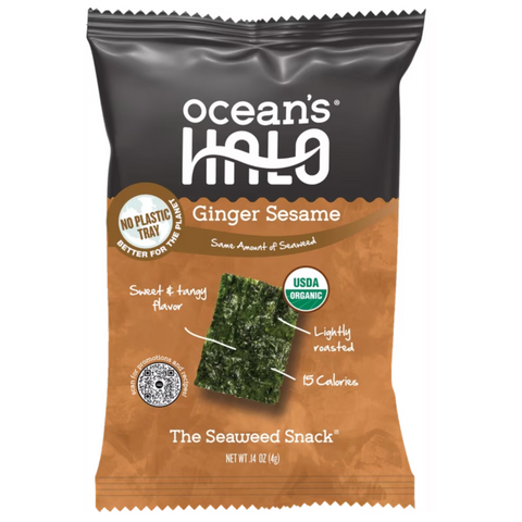 Ocean's Halo Organic Trayless Seaweed Snack, Ginger Sesame, Vegan, 0.14 oz