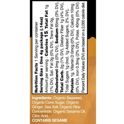 Ocean's Halo Organic Trayless Seaweed Snack, Ginger Sesame, Vegan, 0.14 oz