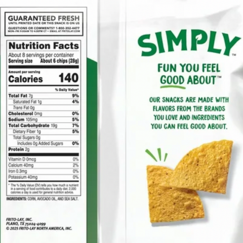 Simply Tostitos Avocado Oil & Sea Salt, 7.5 oz