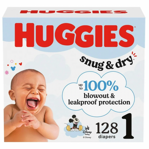 Huggies Mickey Mouse Snug & Dry Diapers Super Pack, Size 1 (128 Ct)