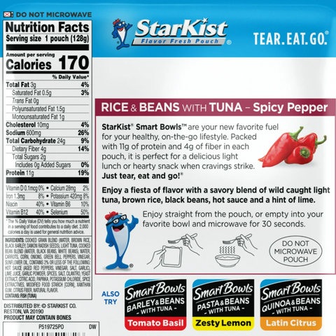 StarKist Smart Bowls Tuna Rice & Beans Spicy Pepper, 4.5 oz