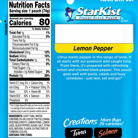 Starkist Tuna Creations Pouch, Lemon Pepper, 2.6 oz