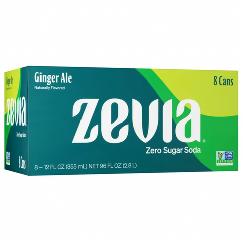 Zevia Zero Sugar, 0 Calorie Caffeine-Free Ginger Ale Soda Pop, 12 fl oz, 8 Count