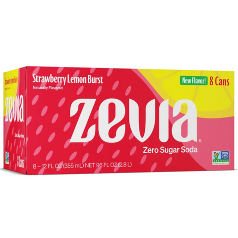 Zevia Zero Calorie, Caffeine Free Strawberry Lemon Burst Soda Pop, 12 fl oz, 8 Count