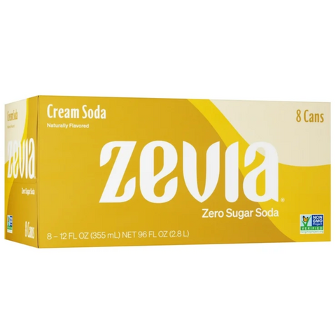 Zevia Zero Calorie, No Sugar Cream Soda Pop, 12 fl oz, 8 Count