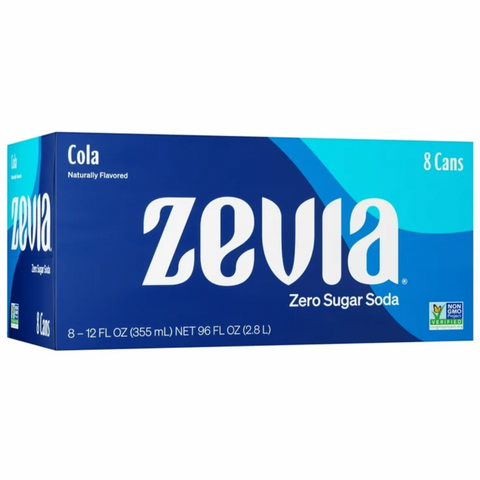 Zevia Zero Sugar, 0 Calorie Cola Soda Pop, 12 fl oz, 8 Count