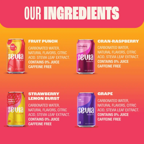 Zevia Zero Sugar, Caffeine-Free Fruity Variety Soda, 12 fl oz, 8 Count