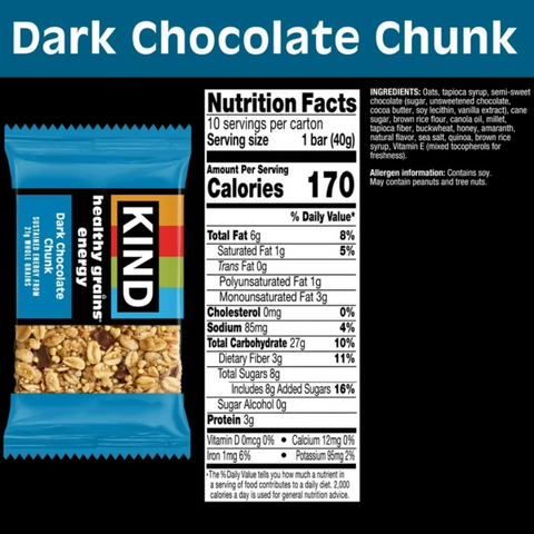 KIND Dark Chocolate Chunk Healthy Grains Energy Bars, 10 Count